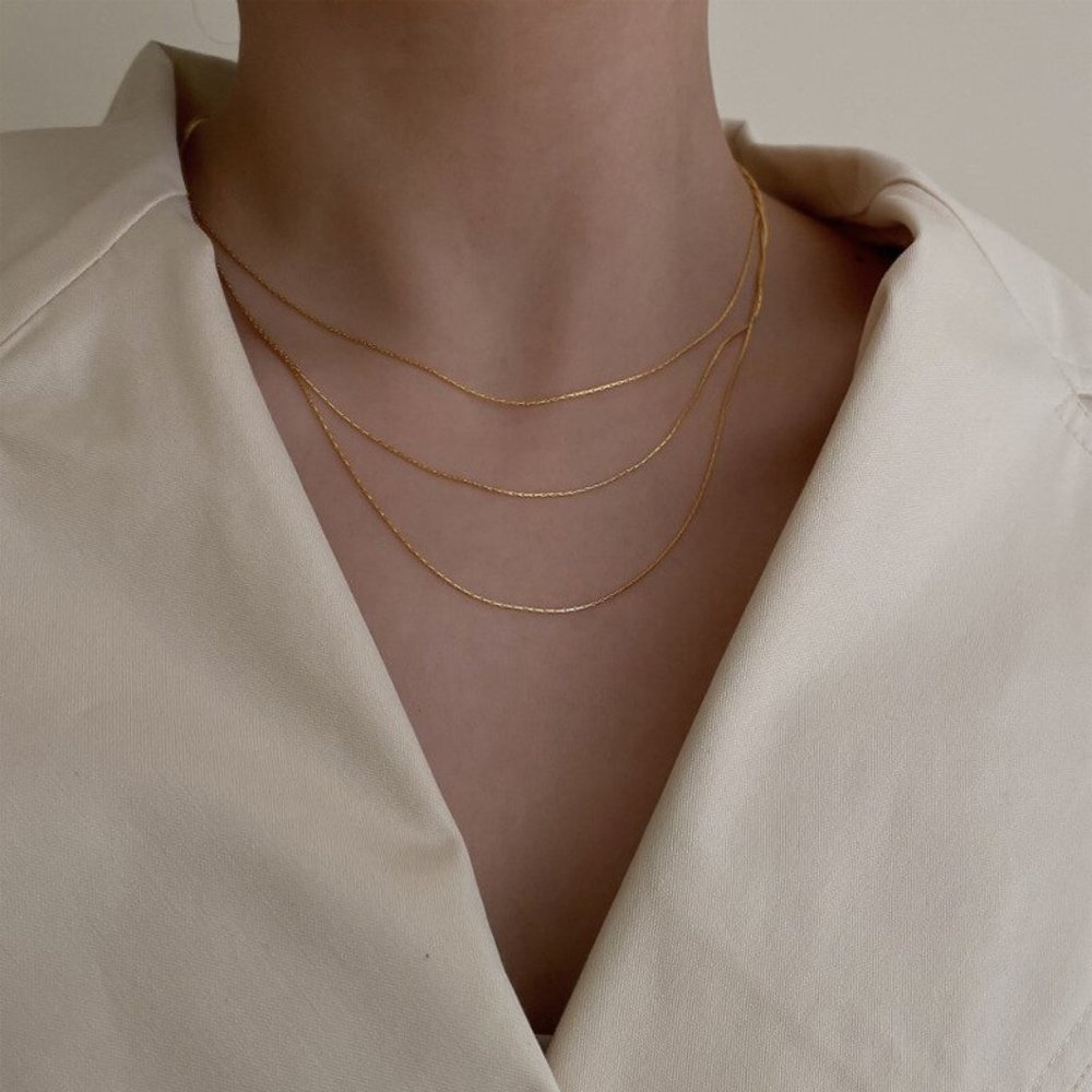NEW 14K Gold Thin Layer Snake Chain Necklace - Picture 3 of 4